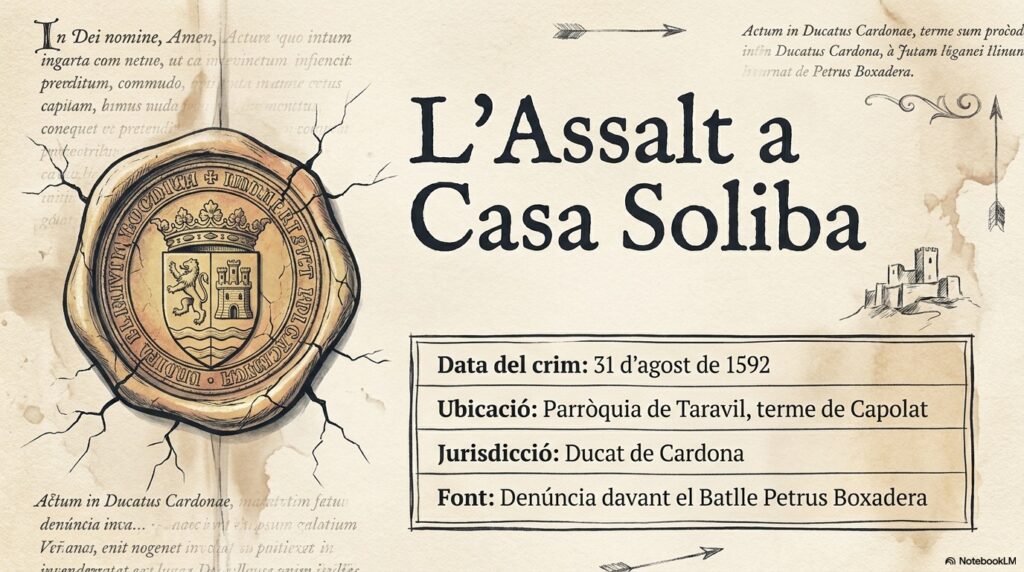 Sobre lo robo a casa Soliba de Taravil , terme de Capolat el 1592 soliba assault 1592 slide 1